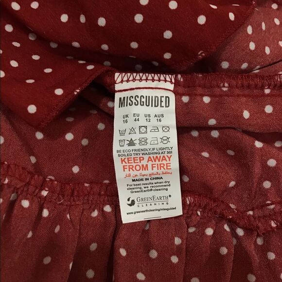 MISSGUIDED Red White Polka Dot Long Sleeve Runched Self Tie Mini Dress NWT Sz 12 - Picture 6 of 9